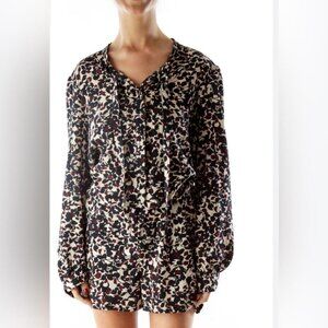 LOFT Womens Size 2 Navy Blue Burgundy Cream Floral Long Sleeve Tie Neck Romper